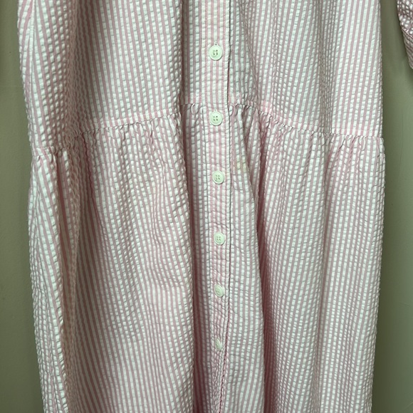THE TOG SHOP 3/4 sleeve, drop waist, button front, pink seersucker dress size XL - Picture 4 of 6
